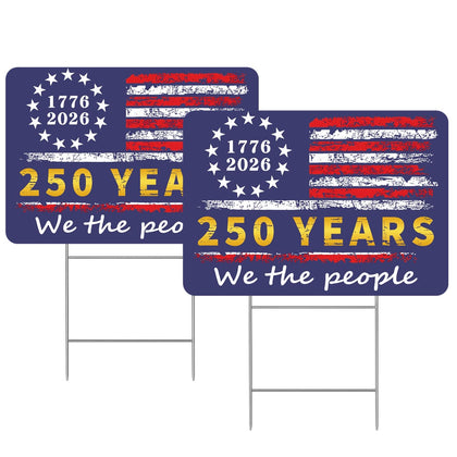 Chicat 250th Anniversary yard sign with purple background enhances curb appeal for patriotic display.