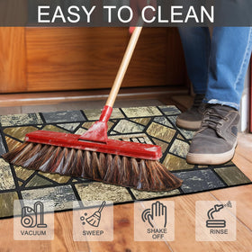 CHICHIC easy-clean mat sweeps mud from patterned grooves after outdoor duties.
