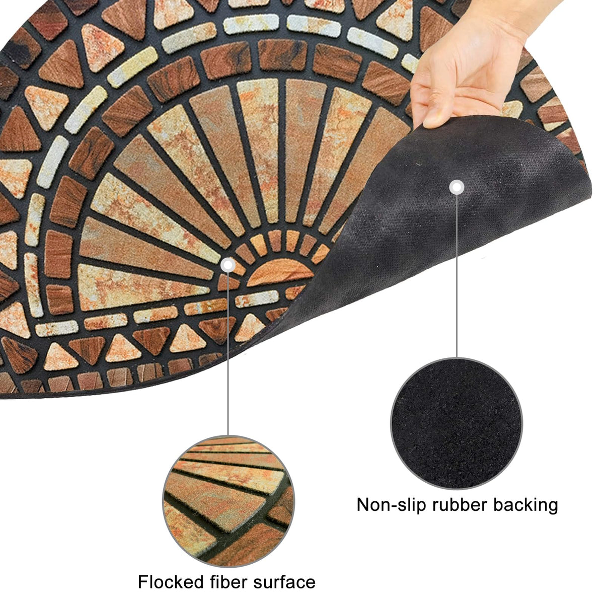 CHICHIC flocked fiber surface mat with patterned design at the doorway.