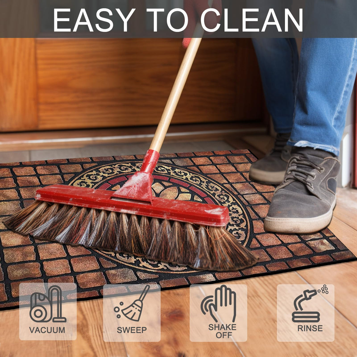 CHICHIC Rectangle Entrance Door Mat in an entryway demonstrates easy cleaning and quick maintenance.