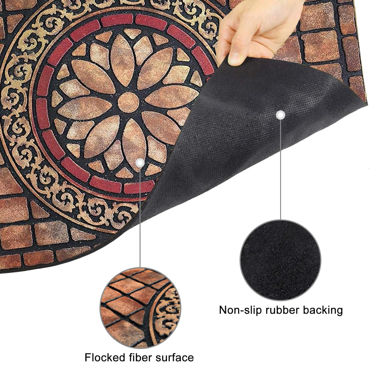 CHICHIC Rectangle Entrance Door Mat non-slip backing provides secure footing on outdoor floors.