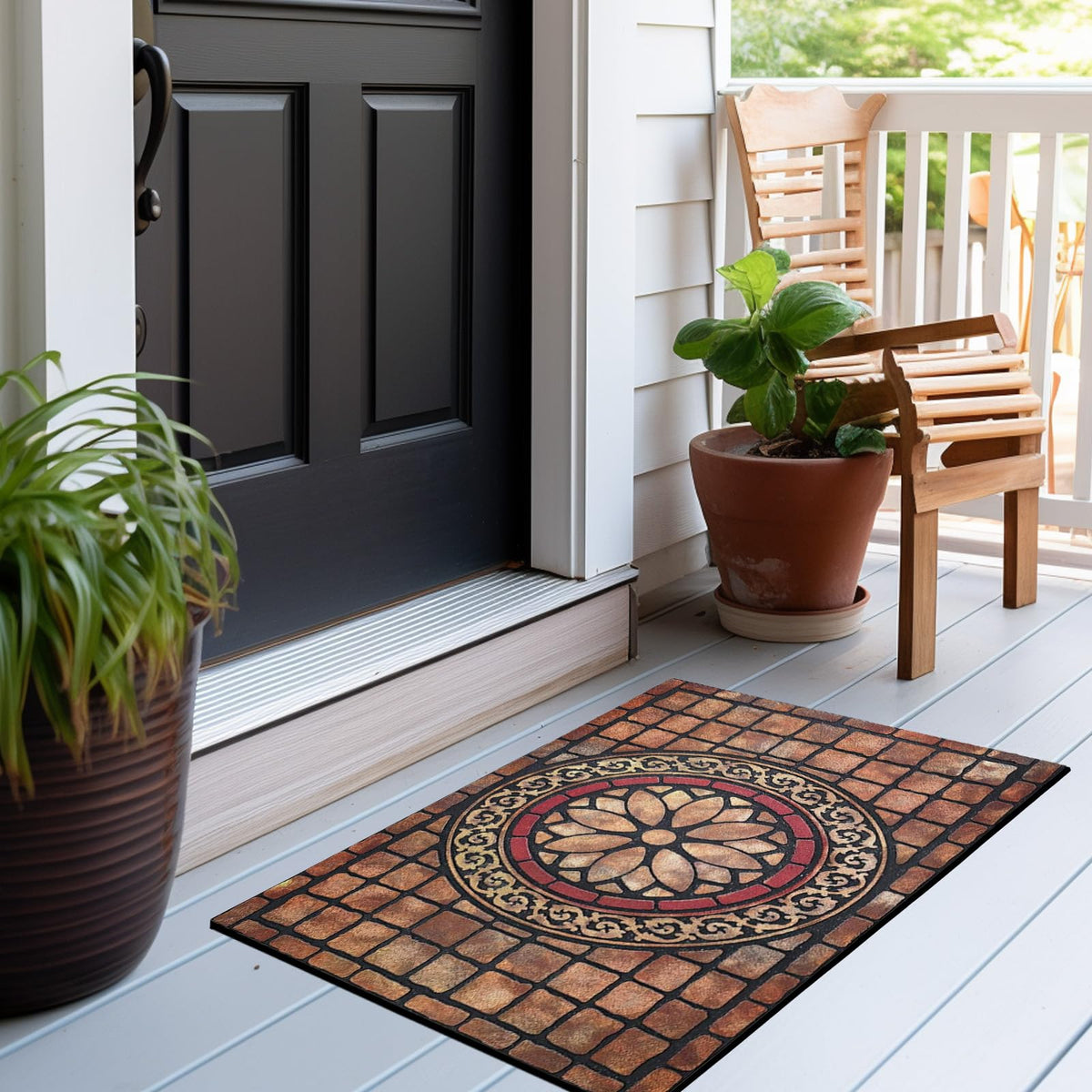 CHICHIC Rectangle Entrance Door Mat weather-resistant design tackles wind and snow.