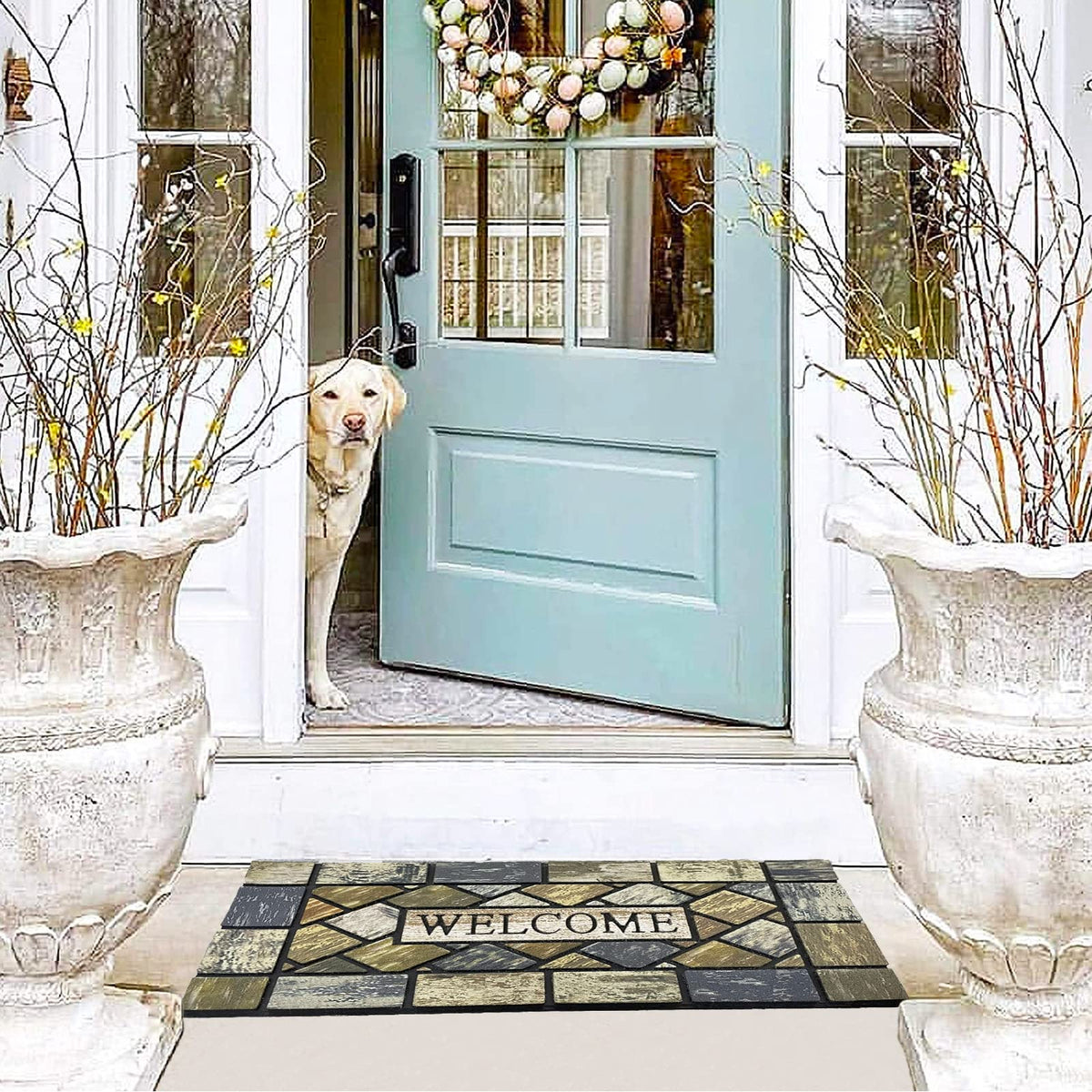 CHICHIC weather-resistant mat keeps interiors clean while welcoming guests.