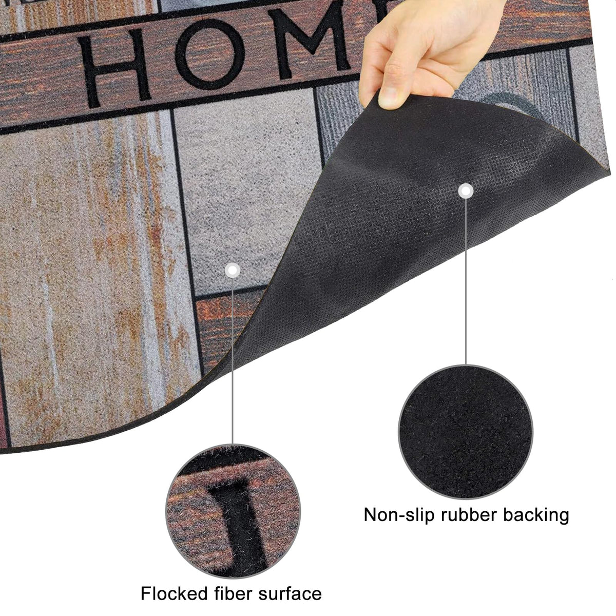 CHICHIC Welcome Door Mat on porch demonstrates multi-use indoor/outdoor entrance rug.
