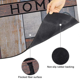 CHICHIC Welcome Door Mat on porch demonstrates multi-use indoor/outdoor entrance rug.