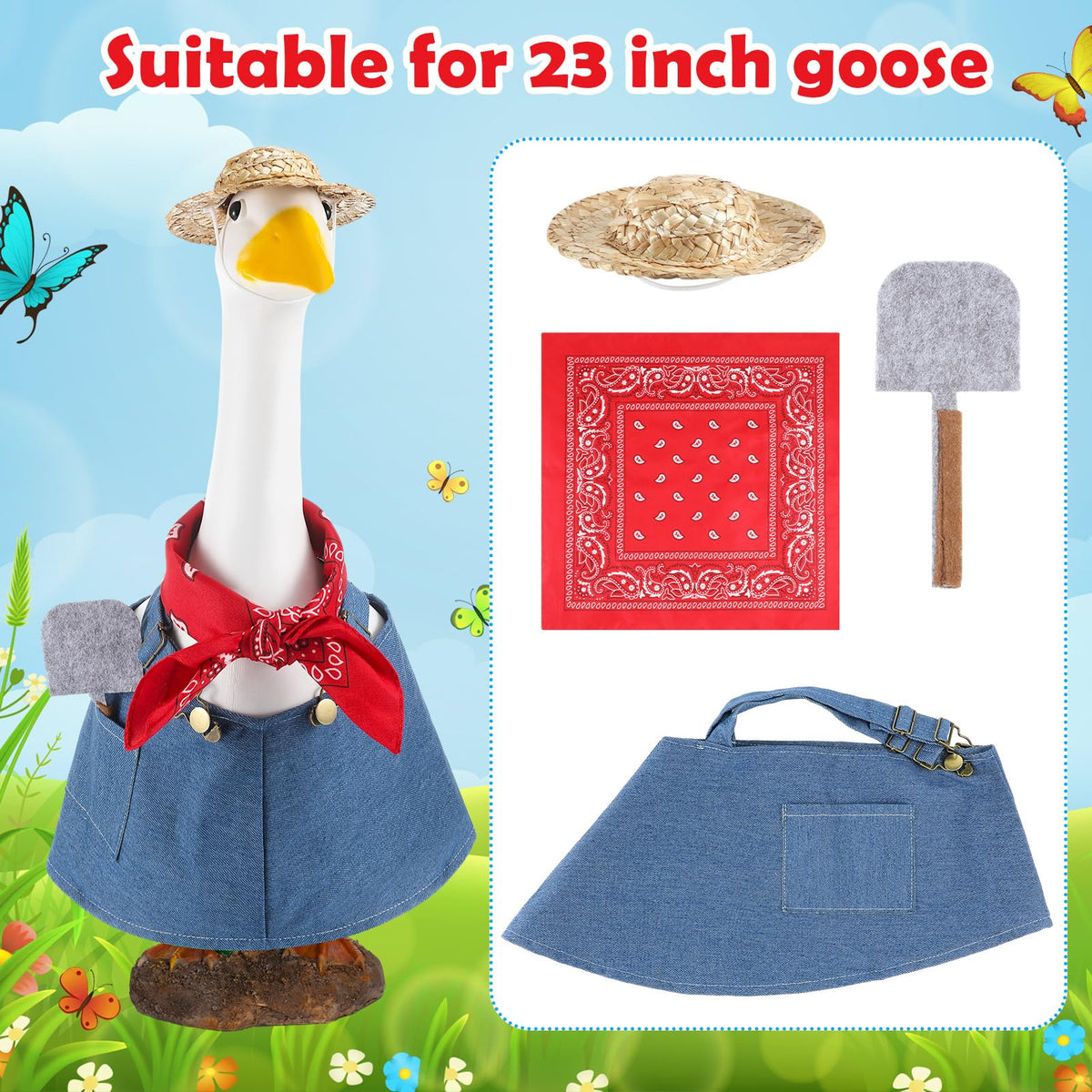 Chicingyou Gardener Porch Goose Outfit side view for porch displays