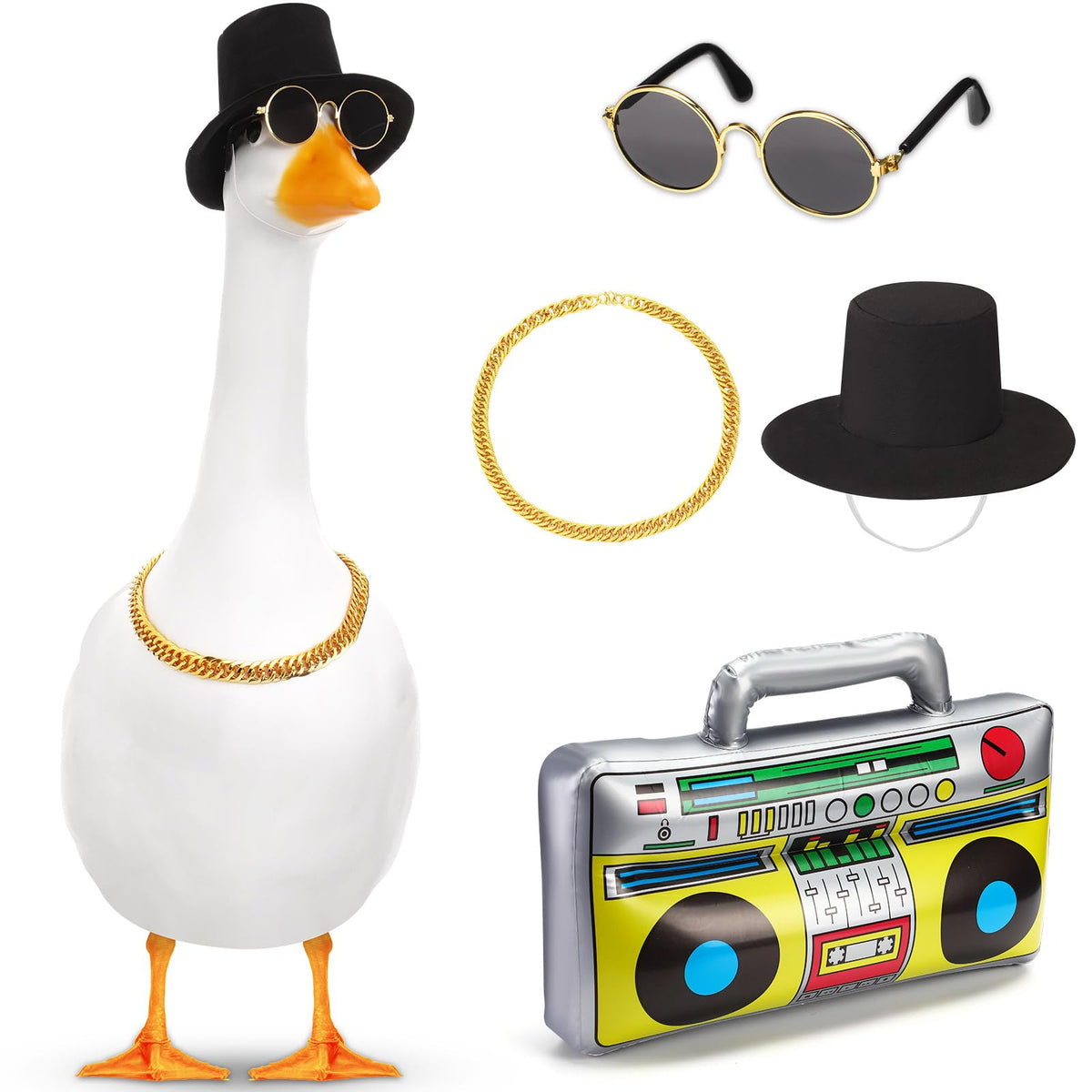 Chicingyou porch goose outfit with hat enhances outdoor decor and retro style.