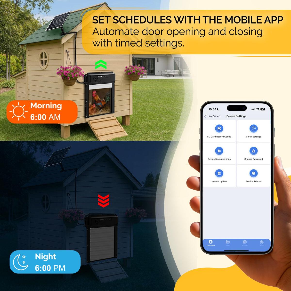 Chickaura app control allows remote door management and instant alerts.