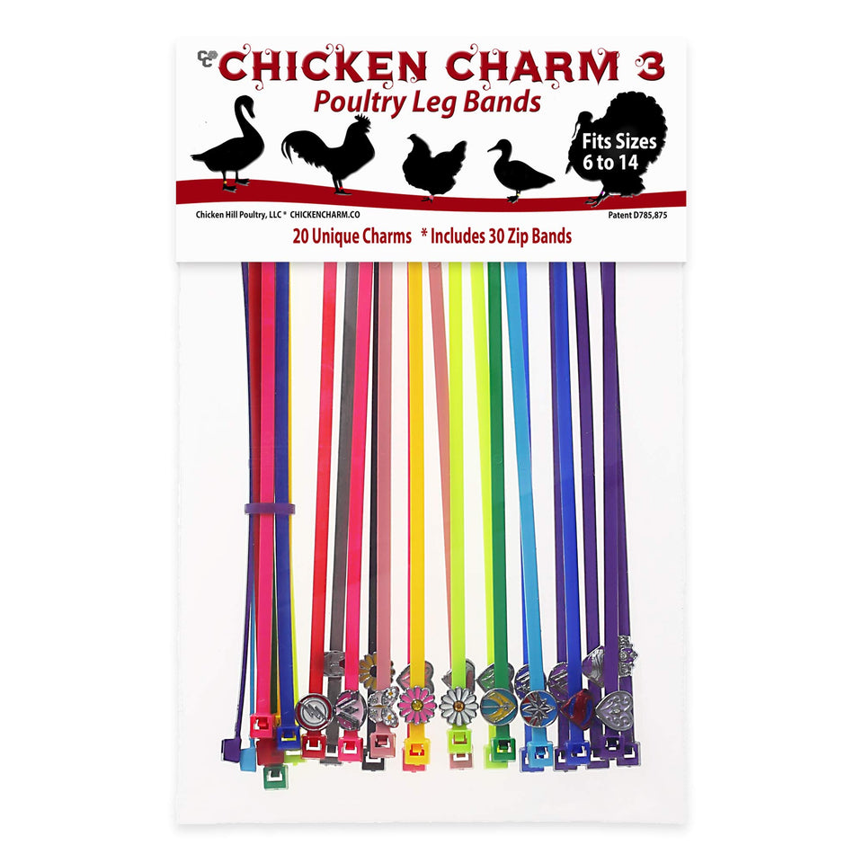Chicken Hill 20 chicken charm floral hearts leg bands for easy bird identification