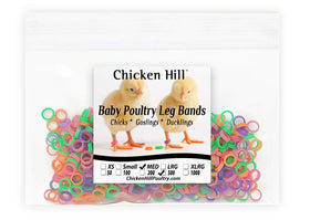 Chicken Hill baby poultry leg bands in one-quarter inch for medium chicks, durable identification.