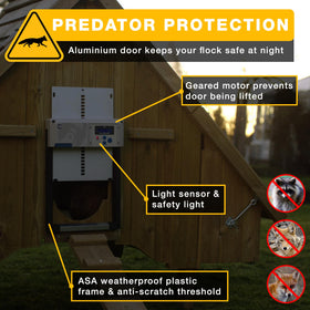 ChickenGuard One auto-stop safety feature prevents pinching during door descent