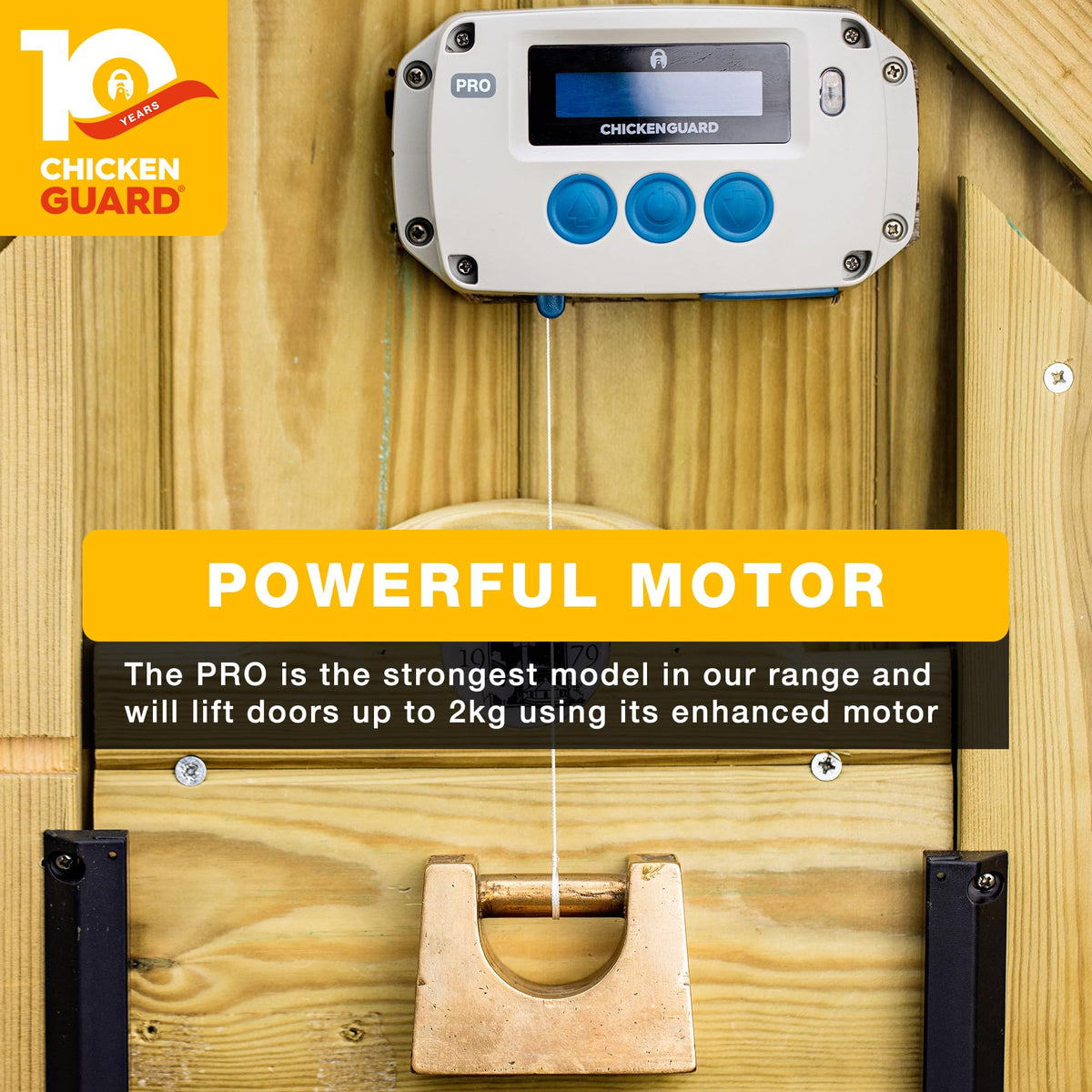 ChickenGuard setup with LCD screen simplifies installation and setup.