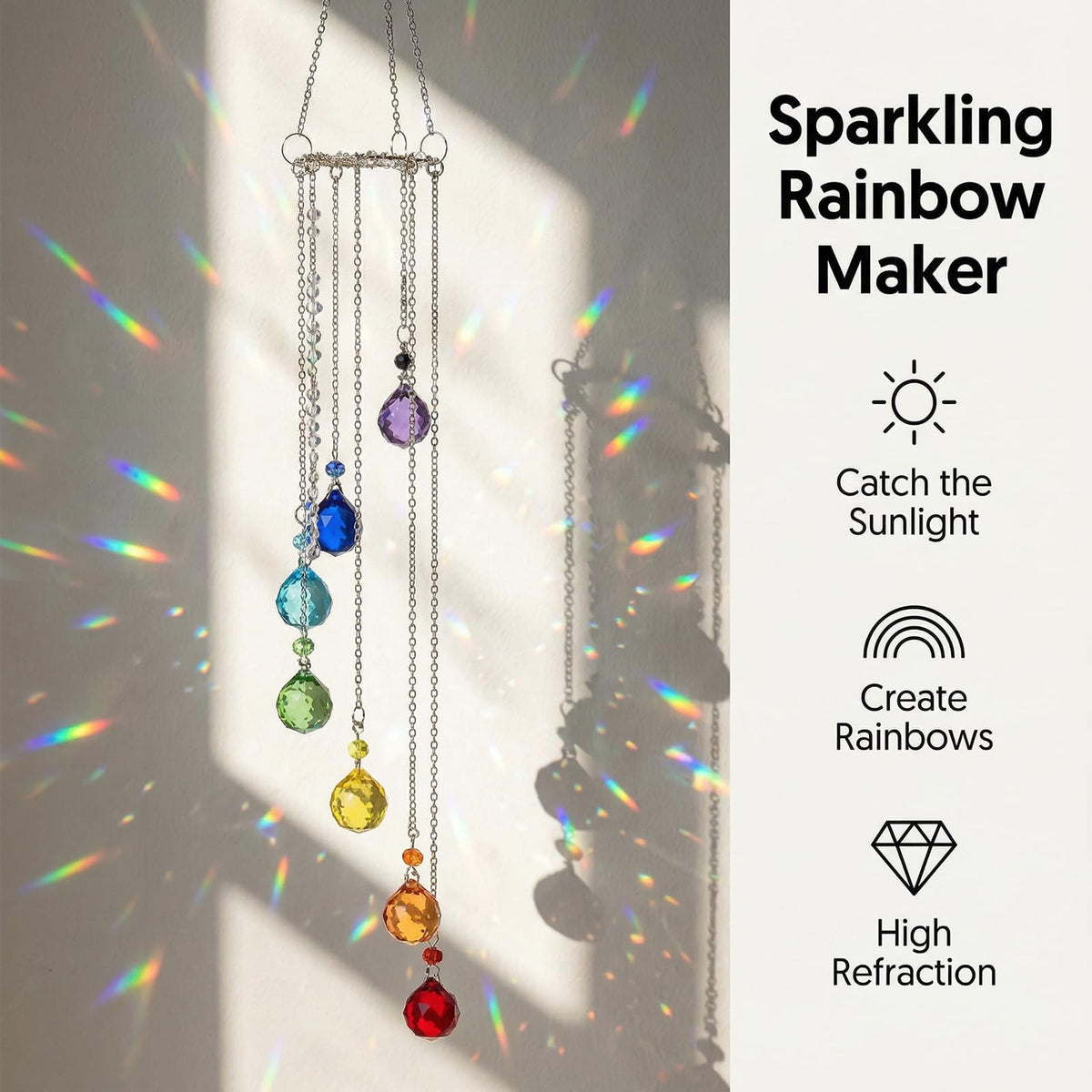 Chiegeguu crystal prisms disperse rainbows, transforming sunlight into colorful room accents.