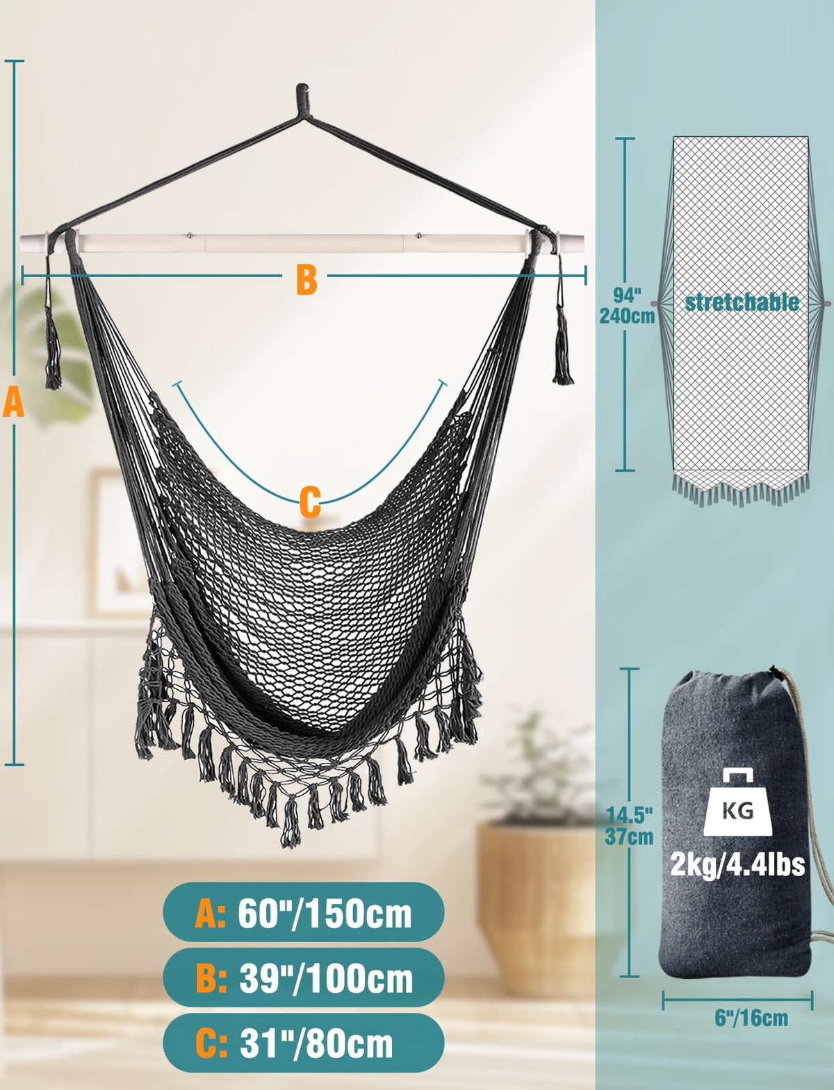 Chihee hammock chair breathable mesh seat stays cool on hot days
