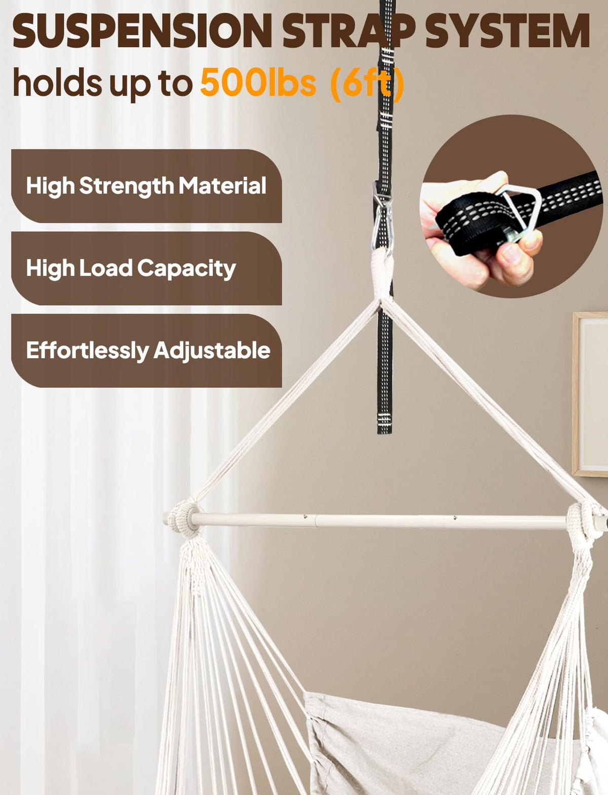 Chihee hammock chair with collapsible bar for easy portability.