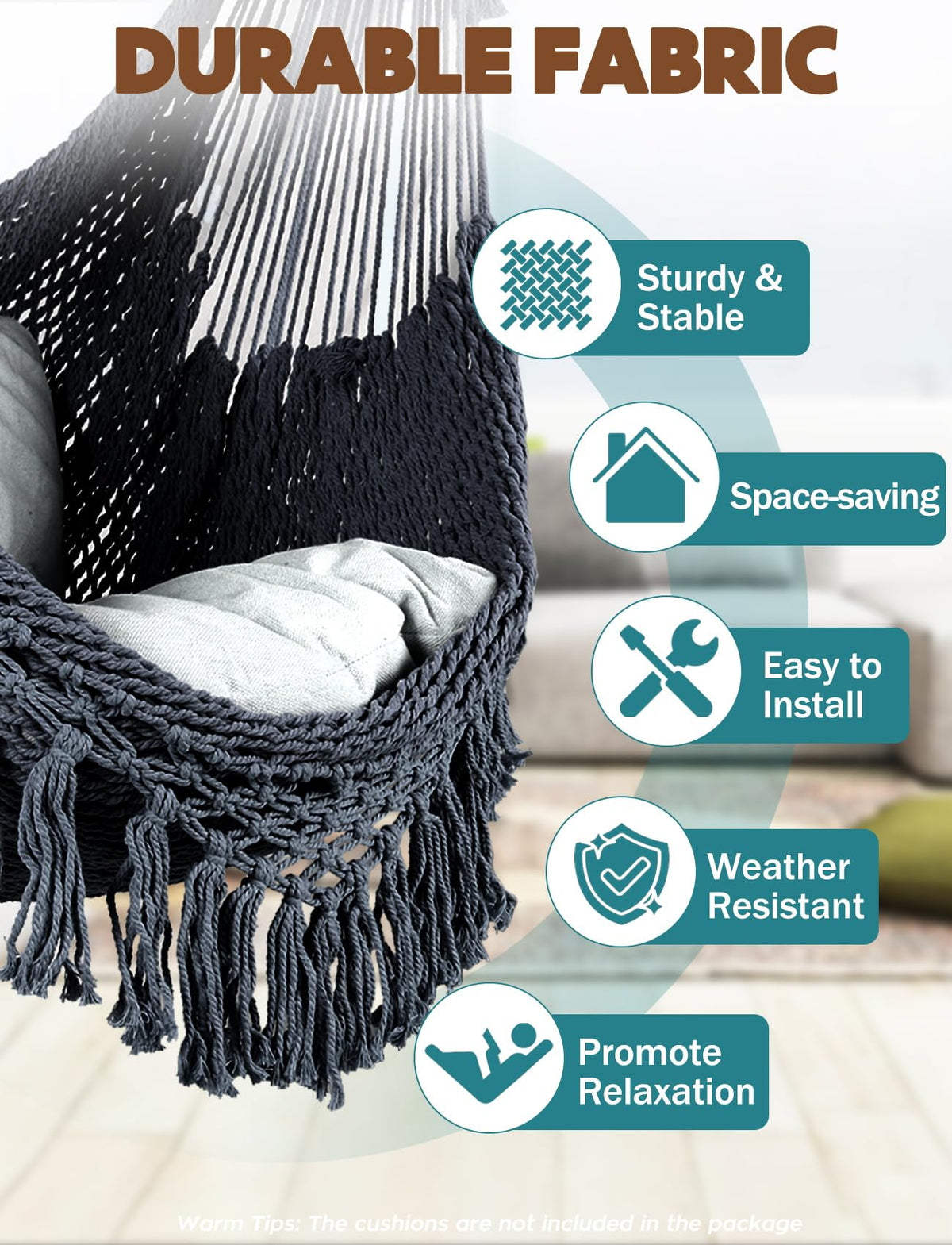 Chihee hammock chair showing metal spreader bar for stability