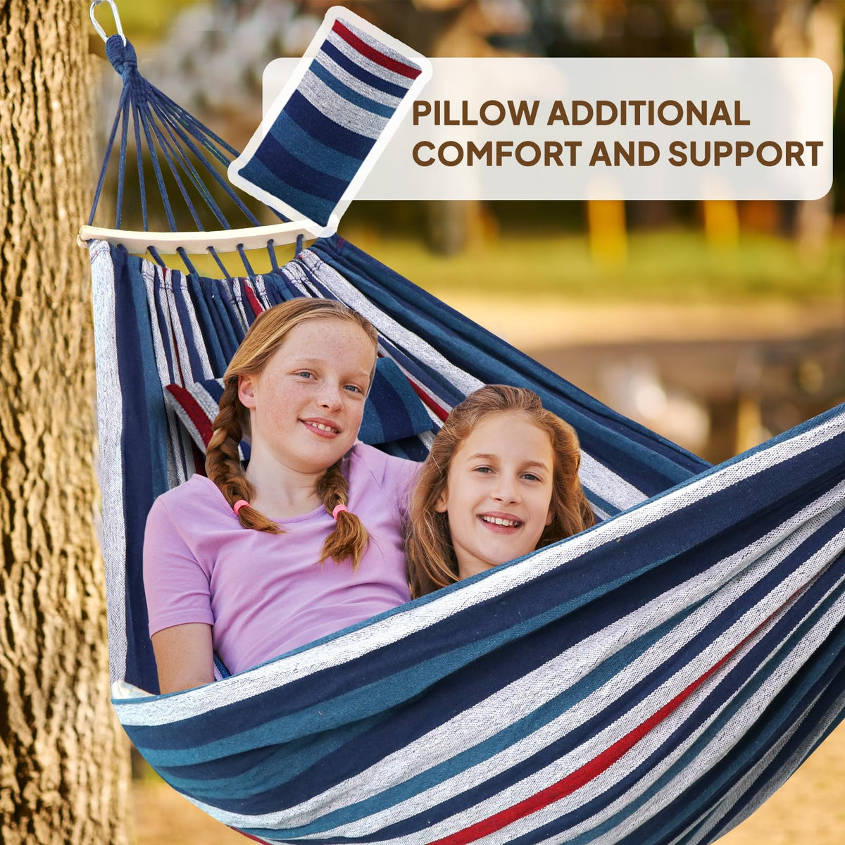 Chihee cotton hammock relaxation highlights breathable fabric for comfortable outdoor lounging.