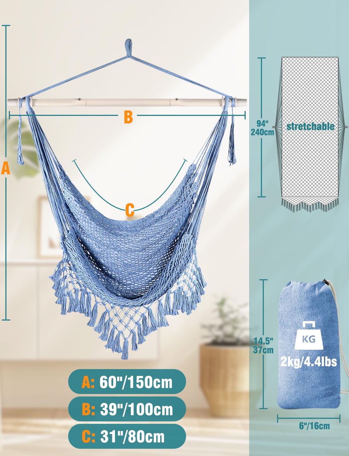 Chihee Hammock Chair anti-slip poles ensure stable seating.