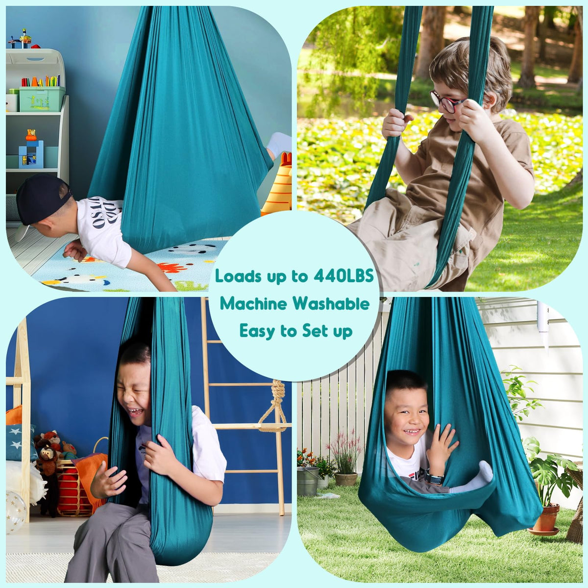 Chihee Sensory Swing outdoors with included webbing for easy mounting