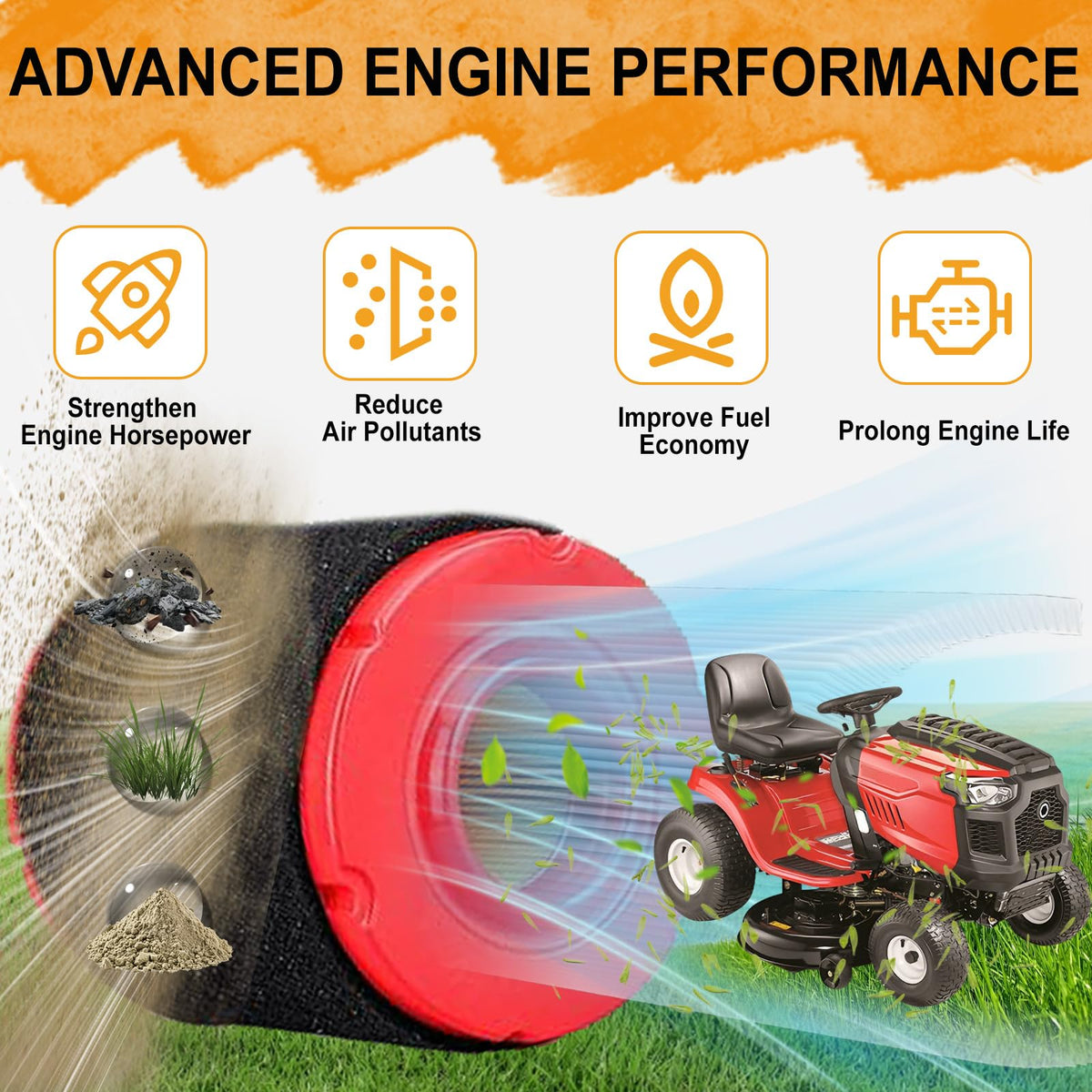 Chikia 2-pack air filter side view, supports engine efficiency.