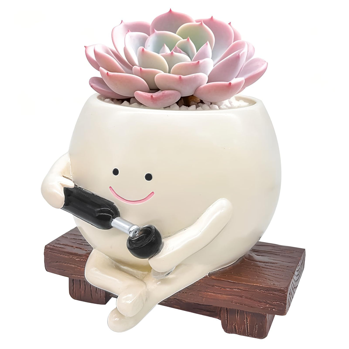 ChilArt Smiley Face Planter Pot with wineglass hand adds playful charm to any shelf