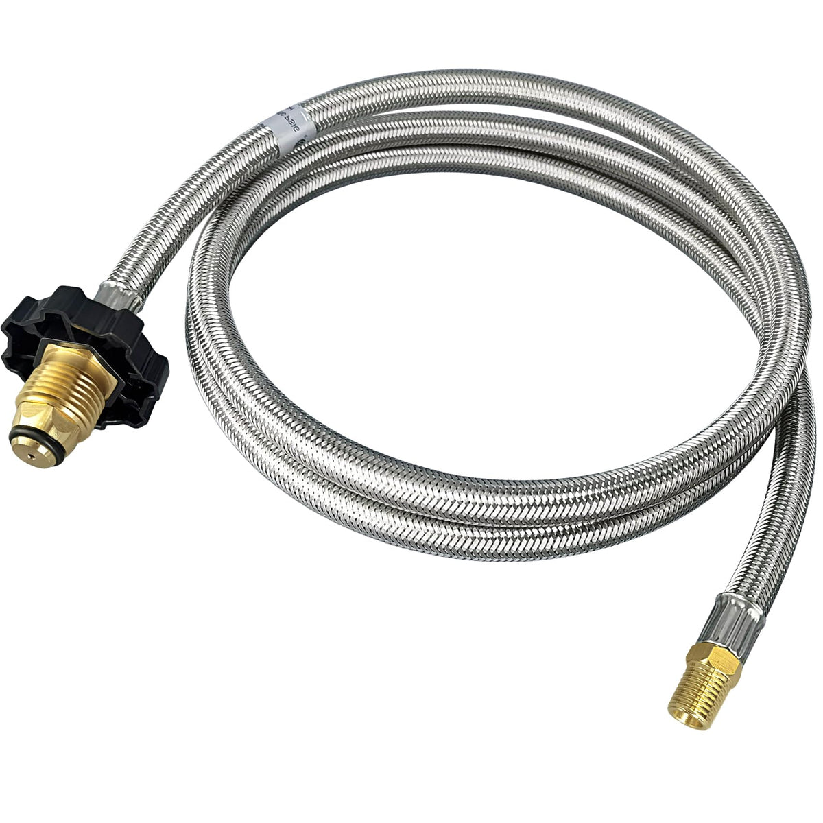 CHILIPILI 6ft propane hose kit close-up shows rugged braided design for outdoor use.
