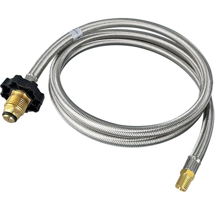 CHILIPILI 6ft propane hose kit close-up shows rugged braided design for outdoor use.