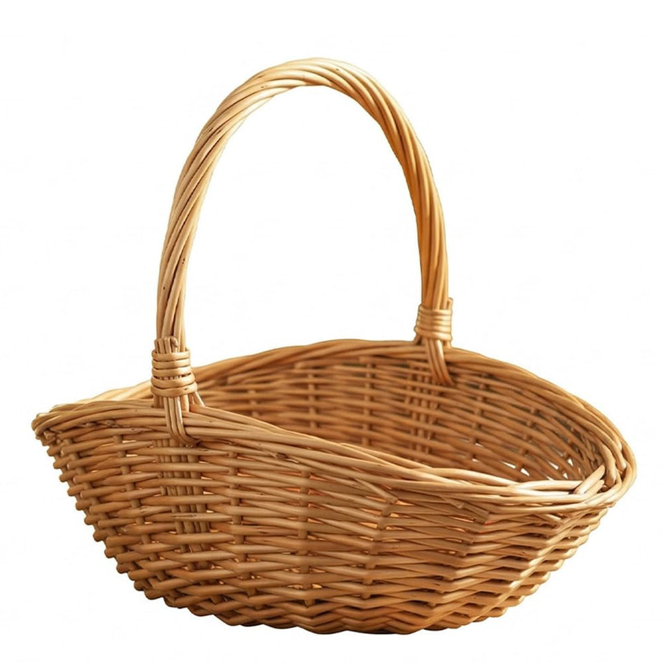 Chilsoby handwoven wicker harvest basket with handle, ideal for picnics and garden harvests.