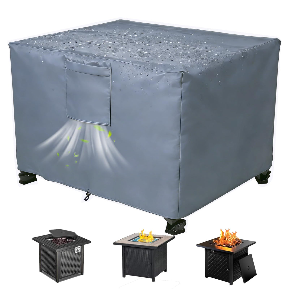 Chinchilla fire pit cover 30-inch square fit blocks rain and debris.