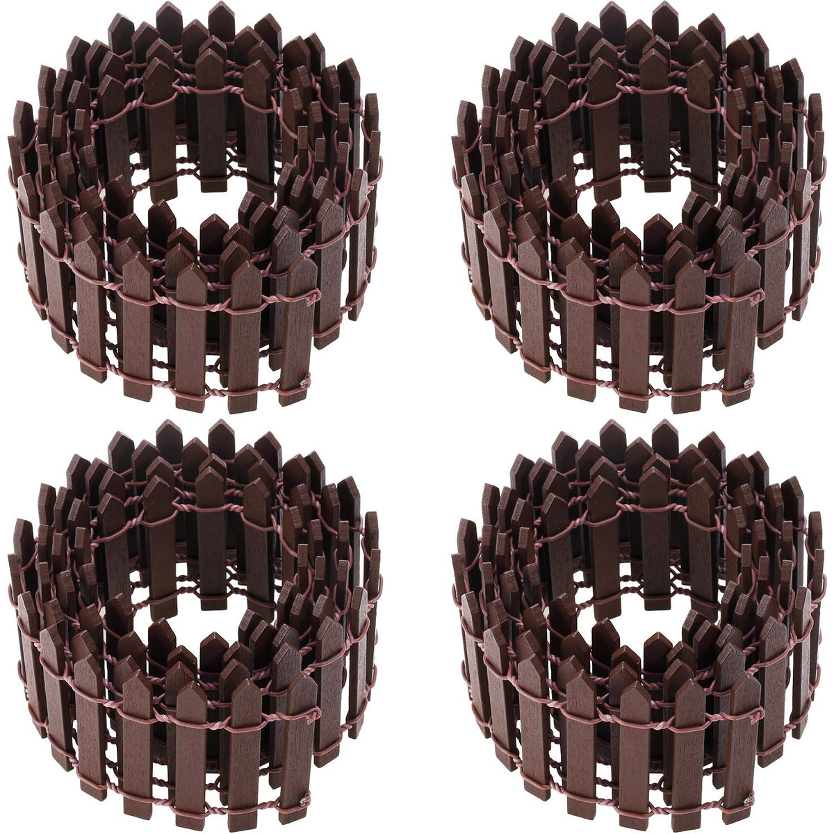Chinco fairy garden fence four-piece wood picket set shown in a miniature landscape