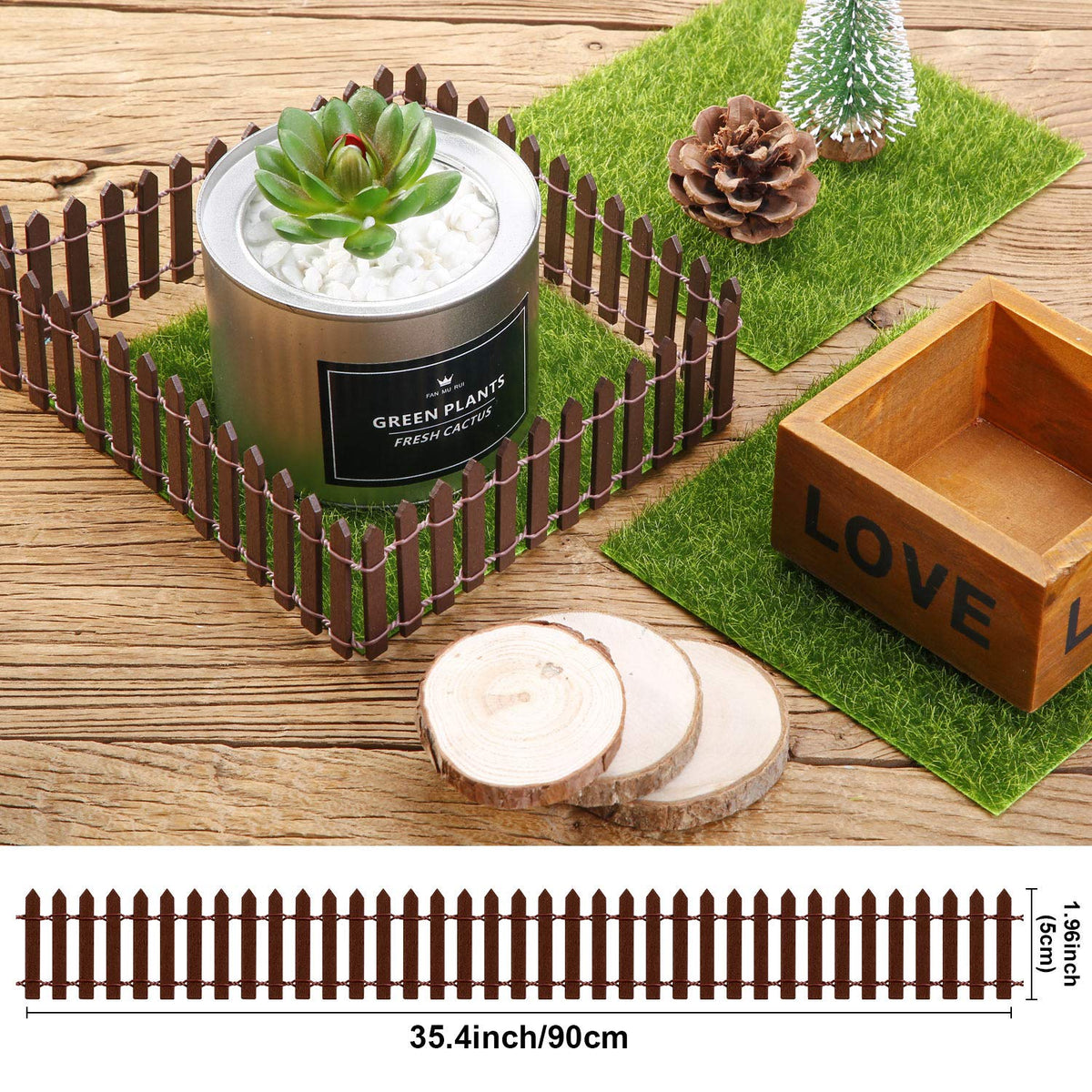 Chinco fence color brown frame around a tiny garden pot