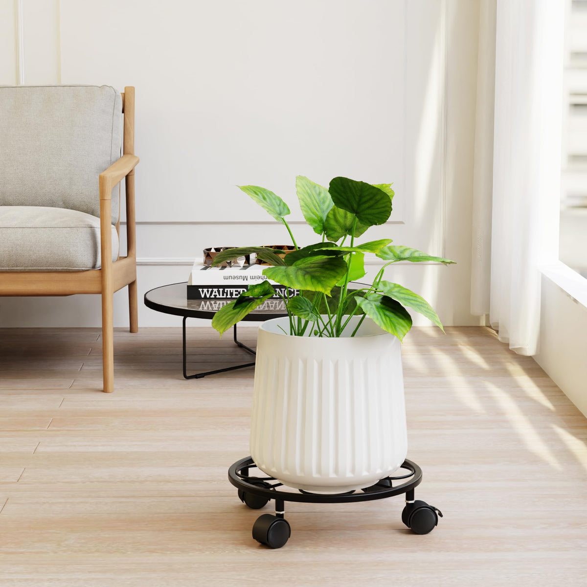 Chinpakden 360° swivel plant stand for smooth repositioning indoors or outdoors.