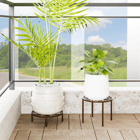 Chinpakden brown plant stand pattern detail enhances garden decor