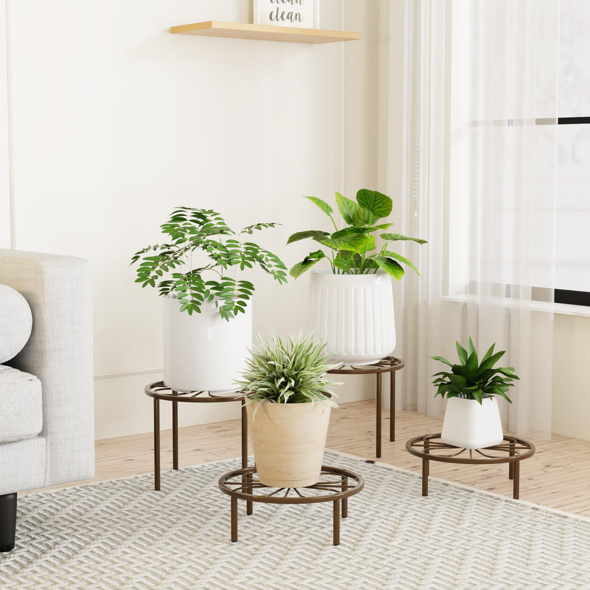 Chinpakden brown plant stand side view showcases decorative pattern