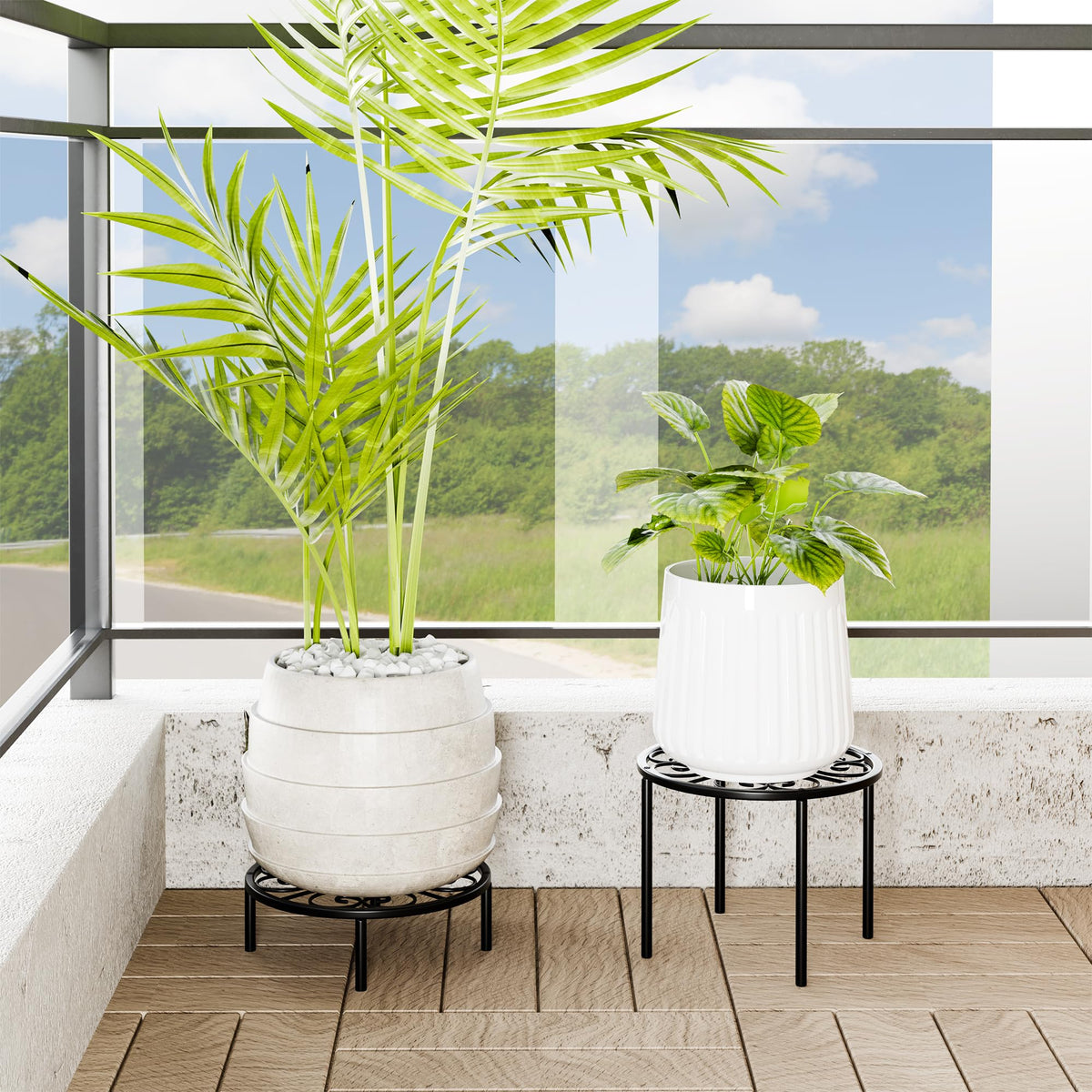 Chinpakden metal plant stand front view showcasing multiple plants securely