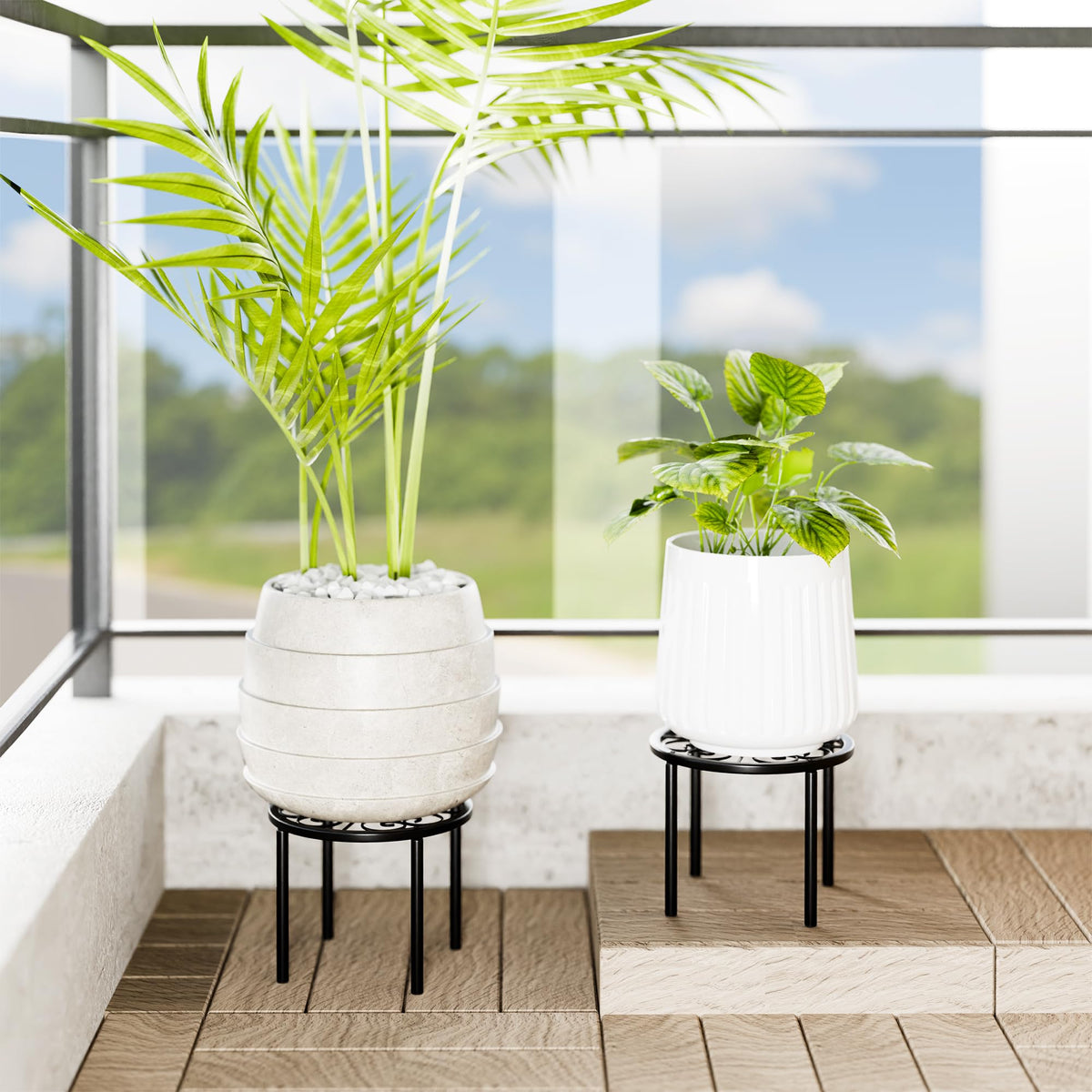 Chinpakden plant stand featuring ornate metalwork pattern for decor