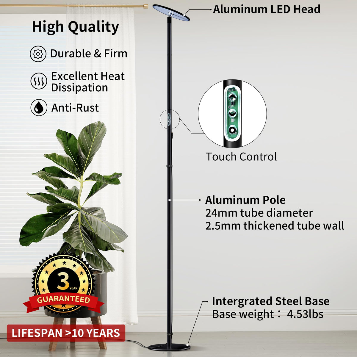 Chiphy sturdy base and pole ensure stability at maximum height