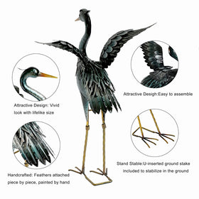chisheen crane patio statue complements hedges with a gray gradient.
