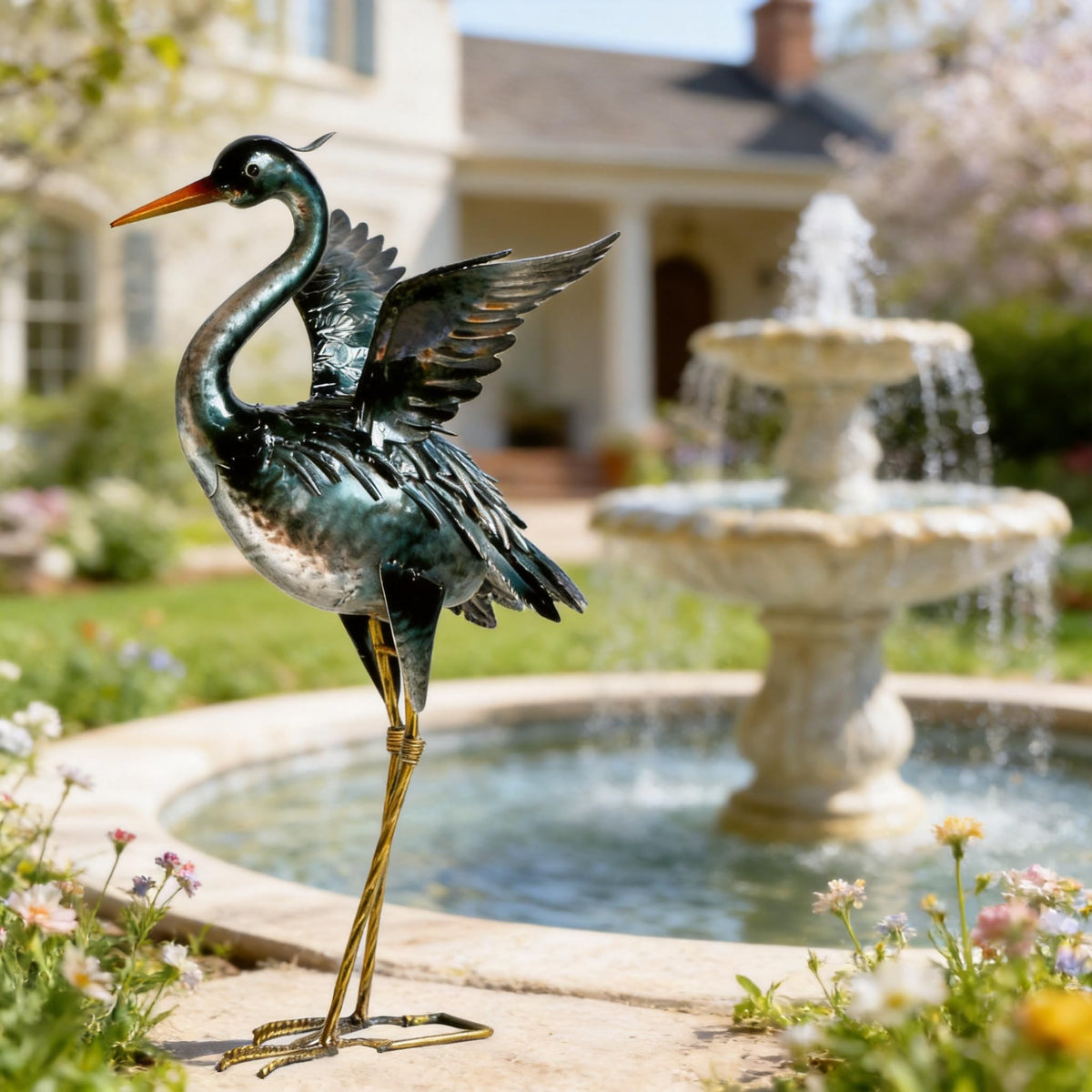 chisheen crane pond-side decor adds presence near water features.