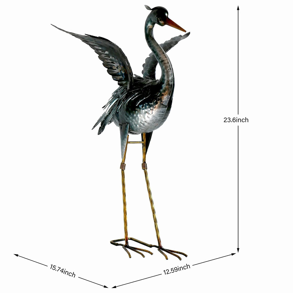 chisheen crane yard art sculpture features blue gradient finish for vibrant garden ambience.