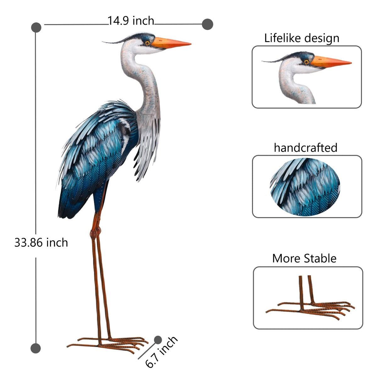 Chisheen crane yard art heron enhances lawn with weatherproof appeal.
