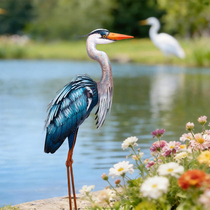 Chisheen outdoor heron statue for garden with durable all-weather metal finish.