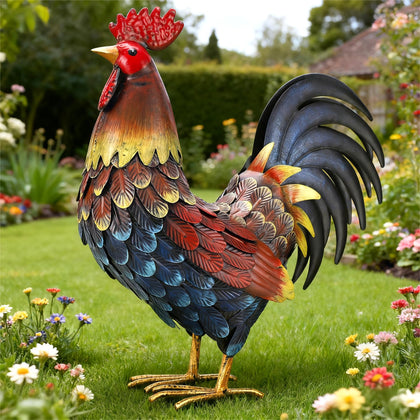 chisheen rooster decor front view with vibrant hand-painted finish for yard charm