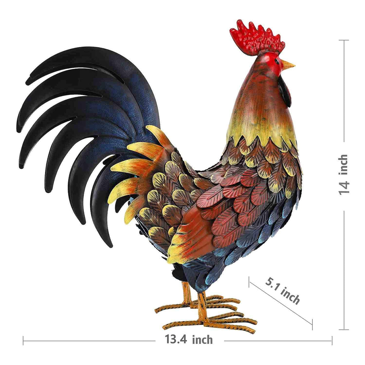 chisheen rooster decor side profile shows life-like size for garden appeal