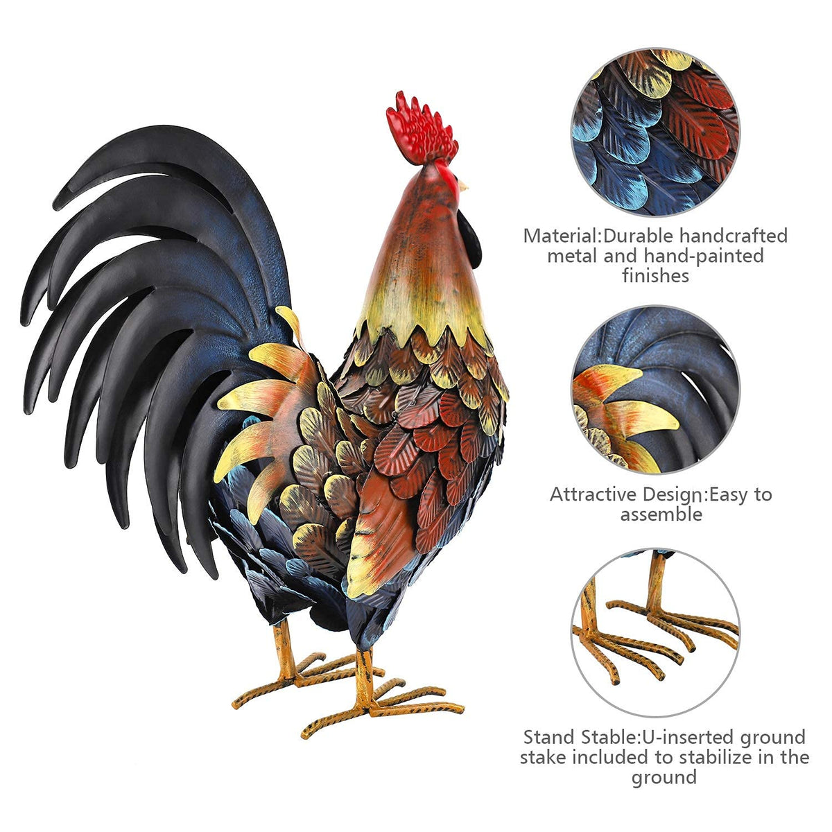 chisheen rooster decor yard art enhances lawn or patio ambiance