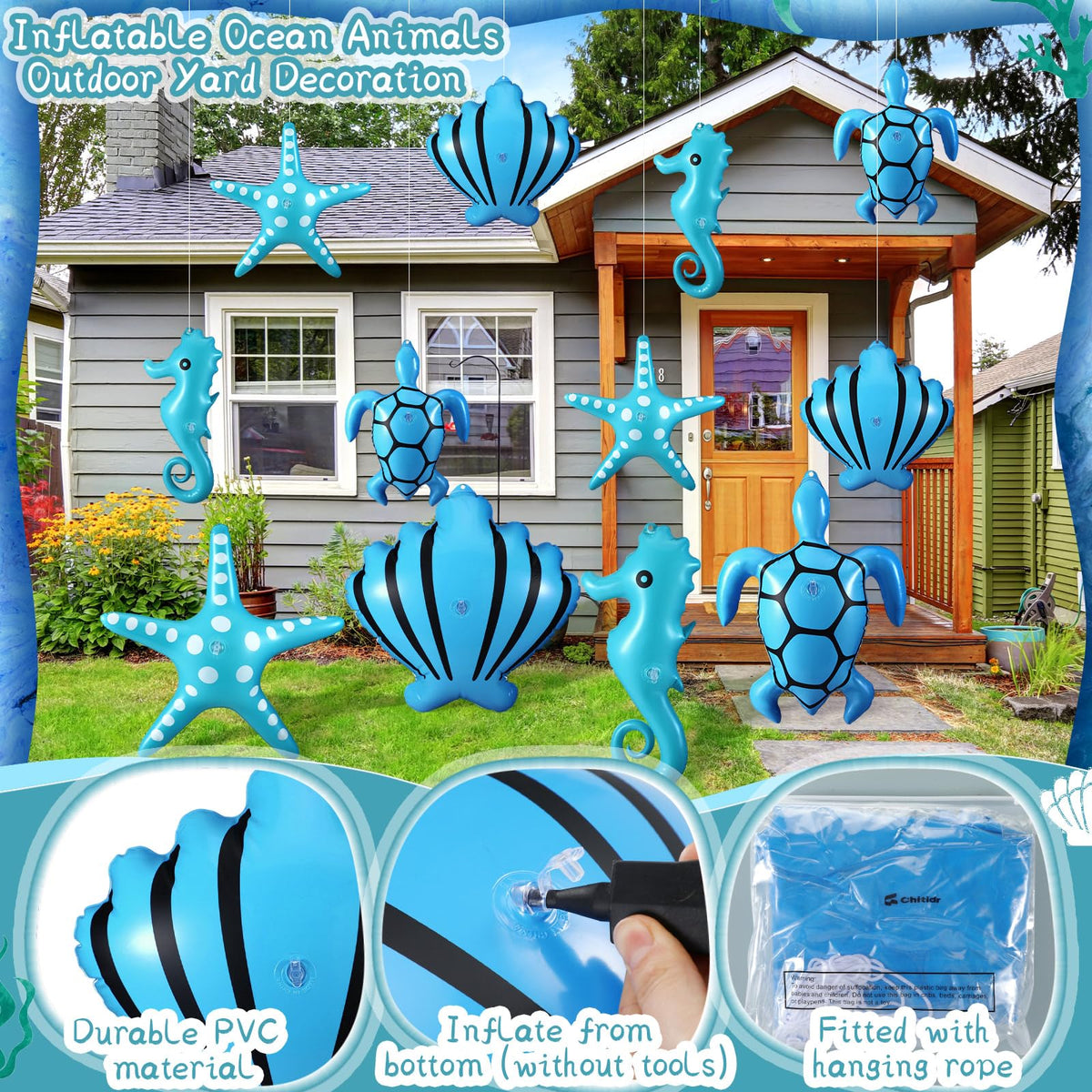 Chitidr ocean inflatable display with rope is easy to hang and show off.
