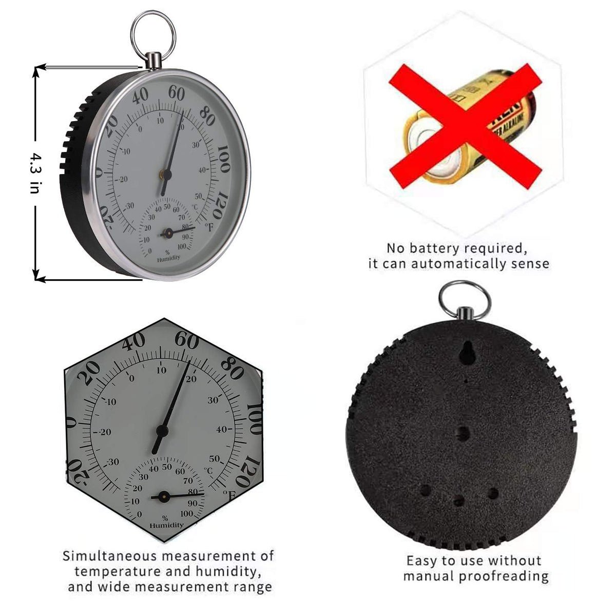 CHIVENIDO aluminum dial thermometer-hygrometer with clear glass lens for easy reading.