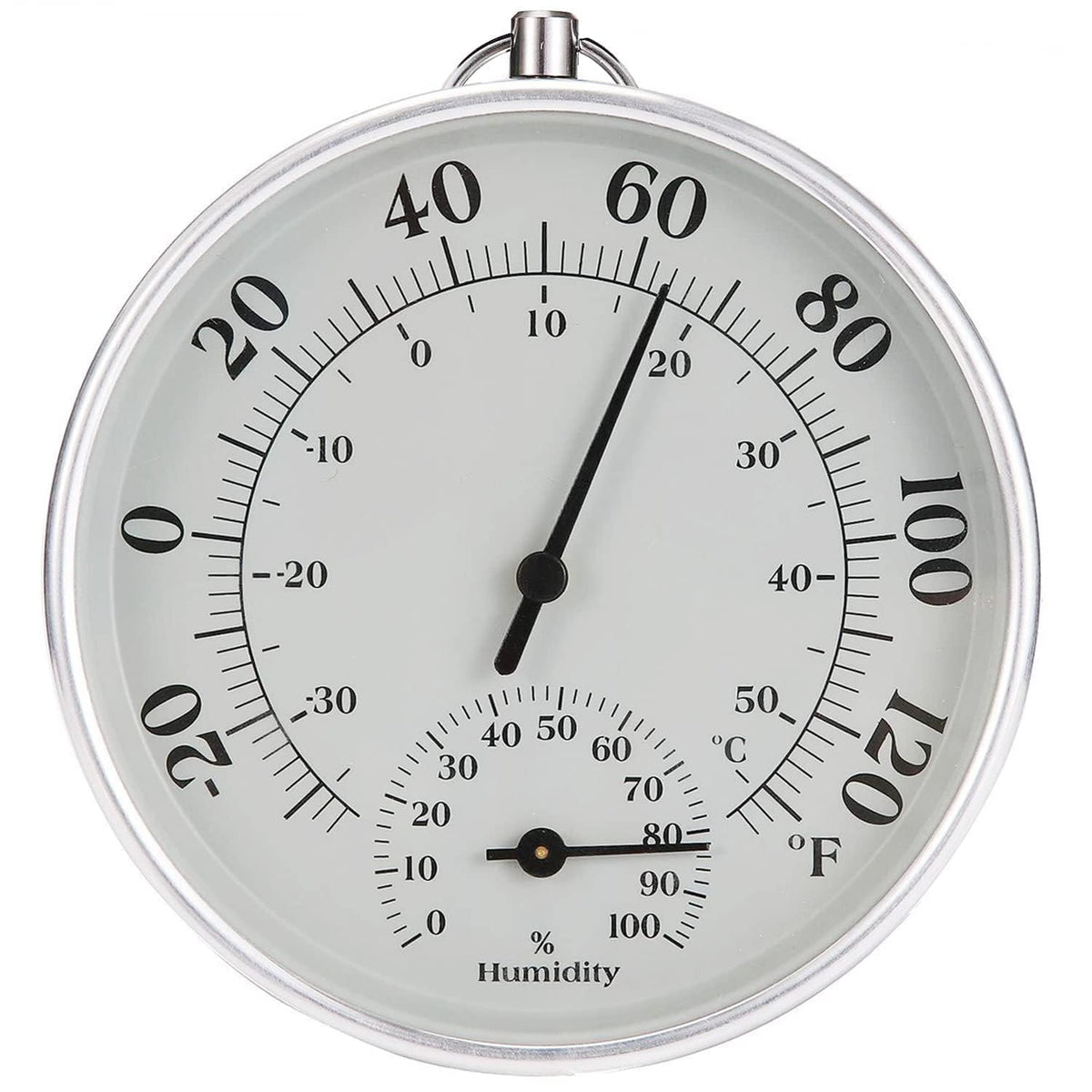 CHIVENIDO indoor-outdoor thermometer-hygrometer round dial for wall or table use.