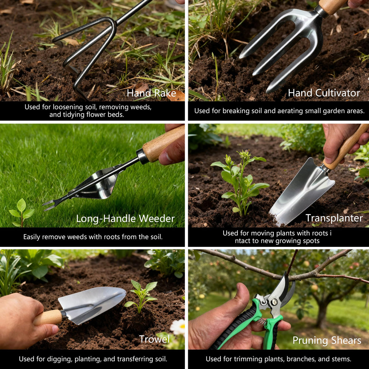Chiyhshaa hand rake assists in soil aeration and debris collection