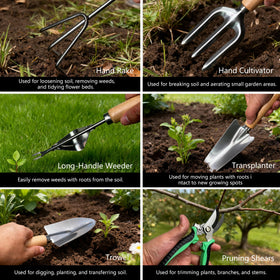 Chiyhshaa hand rake assists in soil aeration and debris collection